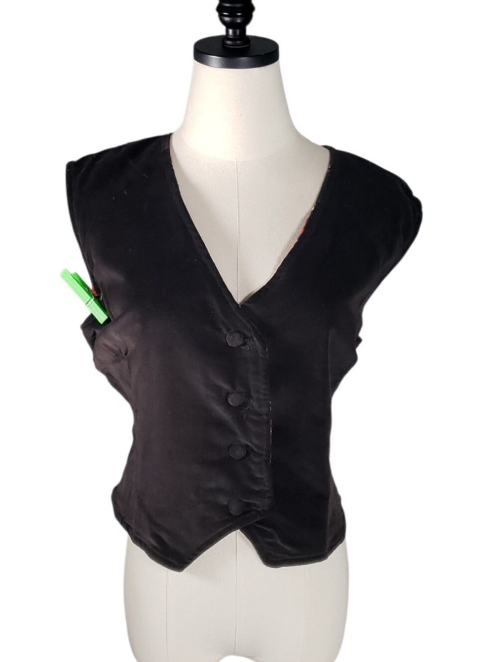 Chocolate Brown Velvet Waistcoat Vest Reversible To Scotts Plaid Wool Old Money